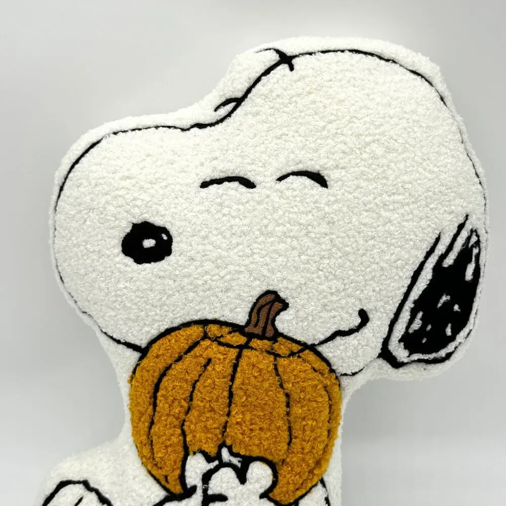 Peanuts Snoopy Holding Pumpkin Shaped Sherpa Pillow Fall Halloween NEW
